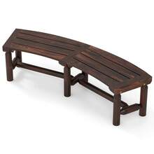 COSTWAY Patio Curved Bench, Carbonized Wood Dining Bench For Round Table, Spacious & Slatted Seat, 2-Person Rustic Wood Bench For Backyard, Garden, Porch, 325kg Max Load, Brown - Brown - View 1