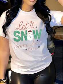 Women's Christmas T-Shirt, Comfortable Round Neck, Short Sleeve Soft And Breathable Cotton, Casual Summer And Spring Clothing, Urban Fashion - 白色的 - 查看 7