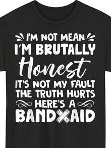 I'm Not A Bad Person, I'm Just Very Direct. It Wasn't My Intention. The Truth Is, It's A Casual Crew Neck T-Shirt, Regular Fit, With A Heat Transfer Digital Print, Suitable For All Four Seasons. It's The Same Style As Summer Wear For 2025, Perfect For Parties, The Beach, Sports, And Outdoor Activities.| Casual Wear For All Seasons, Plus Size - 黑色 - 查看 6