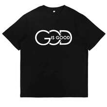 Camiseta Gráfica 'God Is Good', Camiseta de Fe Cristiana, Top Moderno, Ropa Casual para la Iglesia y Uso Diario para Mujeres - Negro - Ver 5