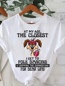 Women's Round Neck T-Shirt With  Anime Print And Lettering, Simple, Pure, Comfortable And Breathable Design, Suitable For Casual Daily Wear, Showing A Natural And Elegant Style, A Must-Have For Summer Parties (Variegated Color) - White - View 8