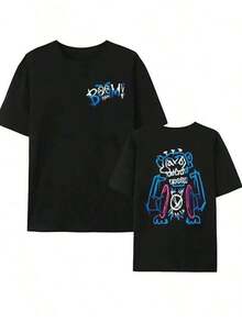 2026 Arcane mono Boom estampado Casual cuello redondo Camiseta de manga corta, ropa de jugador, ajuste relajado, diseño de dibujos animados, todo Seasonnacional envio mujer,blusas para mujer>manga larga 1pc 180g Unisex Loose Crewneck T-Shirt - Negro - Ver 7