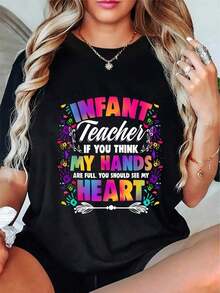 Women's "Should See My Heart" T-Shirt For Nursery, School, Childcare, Kindergarten Teacher, Casual Everyday Wear - 黑色 - 查看 1