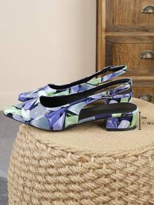XBYASDF 2026 Nuevos Zapatos de Tacón Grueso con Punta Afilada y Correa Trasera para Mujer, Estampado Abstracto Azul Púrpura Verde, Sandalias de Tacón Alto de 3cm para Ir al Trabajo y Citas - Azul - Ver 5
