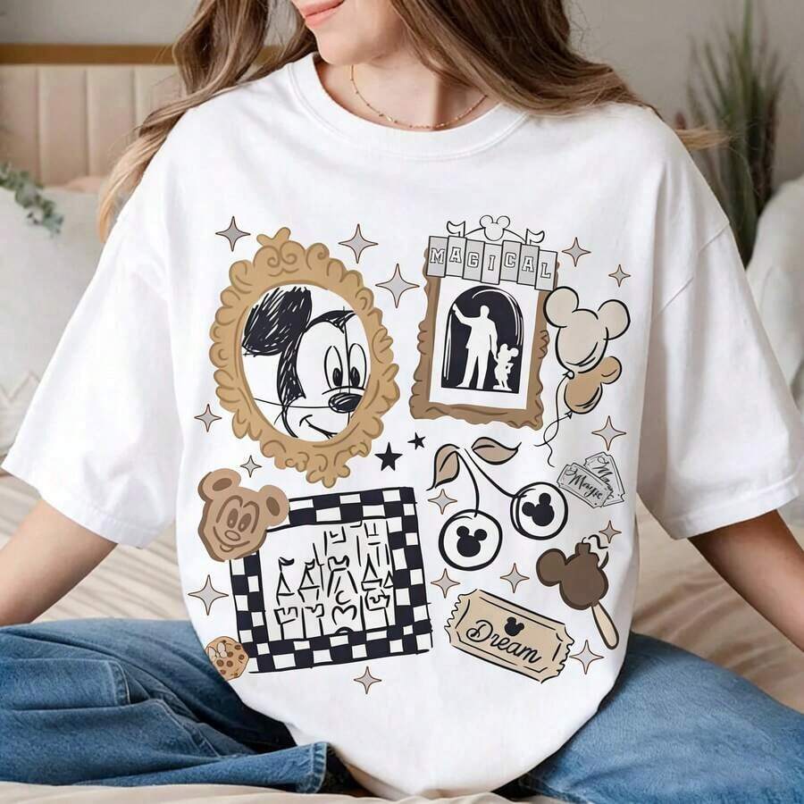 Vintage Disney Mickey Mouse Plaid Shirt, Disneyland T-Shirt, Disney Family Trip 2026 Shirts, Disney Vacation Shirt, Disney World T-Shirt - trắng - Xem 1