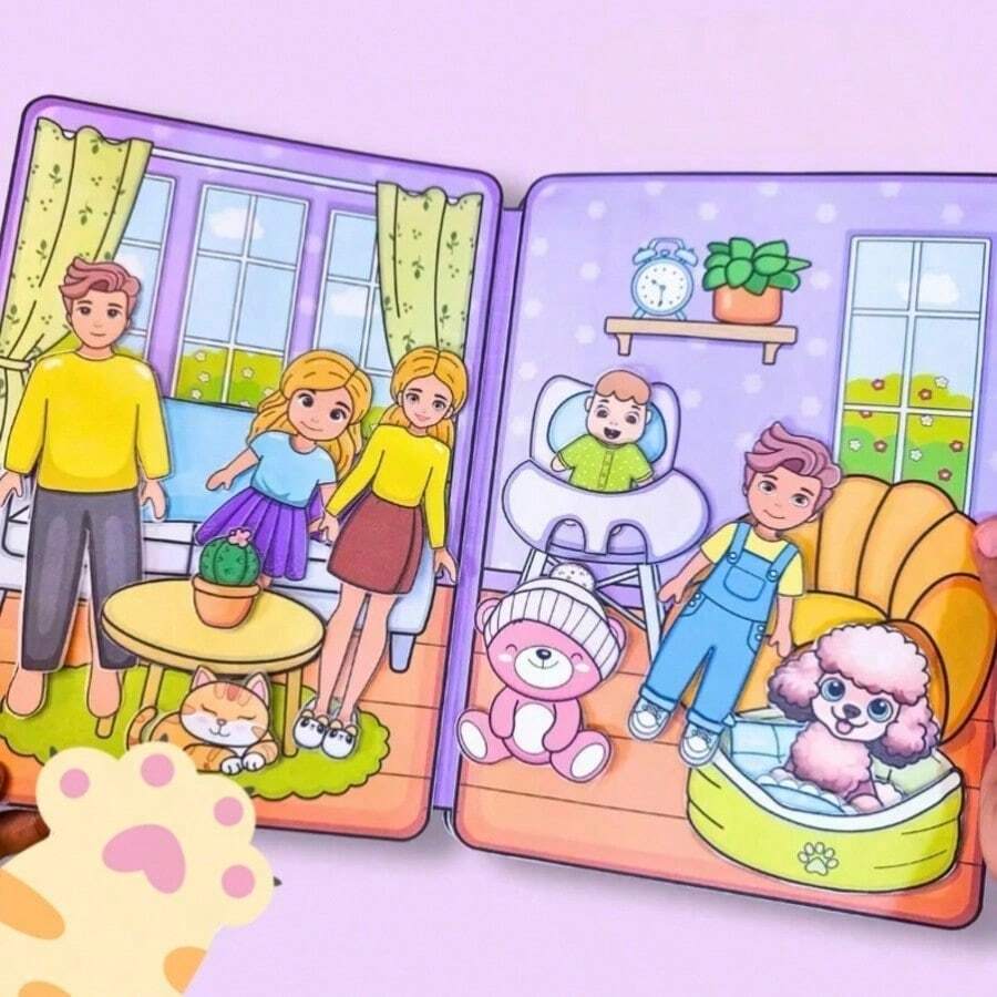 Family & Kids Educational Quiet Book Sticker Set, DIY Craft Materials For Children's Quiet Book, Stress Relief & Cognitive Development, Interactive Handmade Game - 彩色 - 查看 1
