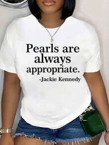 Perlas Son Siempre Apropiado Cita Camisa Jackie Kennedy Inspirado Moda Declaración Superior Informal Ropa Para Mujeres, Es Es A Perfecto Camiseta A Dar A Amigos Y Familia Encendido Cualquiera Vacaciones O Festivo Ocasión, 220g-Vintage Calle Estilo Unisexo Suelto Algodón Corto Manga Tripulación Cuello Camiseta 100% algodón puro - Blanco - Ver 6