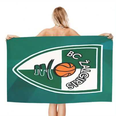 1pc Zalgiris Basketball Team Design Ultra-Soft Microfiber Beach Towel - Highly Absorbent, Quick Dry, Lightweight & Durable - Extra Large Beach Sand Mat - Super Soft Pool Gym Towel Suitable For Swimming, Fitness, Yoga, Travel - Green And White Rectangular Towel, Gym Essential, Quick Dry Fabric
