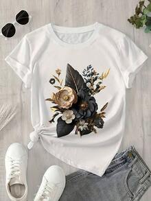 Camiseta Casual De Manga Corta Para MujerWomen Standard Size Casual T-Shirt Breathable Lightweight Short Sleeve Tee Blusas Para Mujer Camisa - Blanco - Ver 7