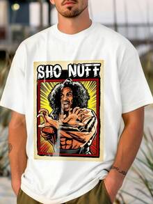 Camiseta de hombre de talla grande con estampado Sho Nuff, adecuada para conjuntos a juego, ropa de casa, viajes y moda, ajuste cómodo, estilo urbano moderno, estilo retro de dibujos animados, camiseta inspirada en anime, top casual de verano, talla extra grande. - Blanco - Ver 8
