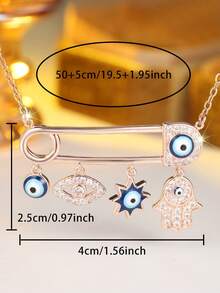 Vanel 1 buah Kalung Modis yang Dipersonalisasi, Desain Mata Jahat dan Peniti CZ, Aksesori Fashion Unik untuk Pemakaian Sehari-hari - mawar emas-putih - View 5