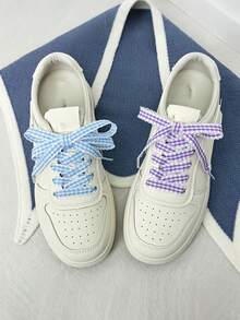 1 Pair Classic Plaid Design Shoelaces, Silk Shoelaces With Lace Trim, Suitable For Replacing Most Footwear - Multicolor - View 5