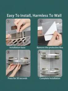 1 pieza Estantería de esquina, Estante de almacenamiento para baño y cocina, Organizador de baño sin taladro, Estante de almacenamiento de baño y cocina montado en la pared en forma triangular - Negro - Ver 9