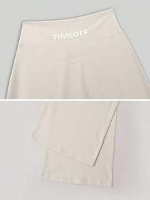2026 TimeOff 1 pieza Pantalones deportivos de mujer minimalistas con cintura elástica, estampado de letras, pierna recta y ancha, efecto levantador V-Shape, primavera - Albaricoque - Ver 4
