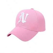 1pc Soft Top Pink Baseball Cap, American Vintage Letter Embroidery Sun Hat, Versatile Design - Pink - View 1