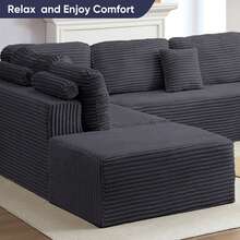 141" W Modular Sectional Sofa, Oversized U-Shaped Corduroy Cloud Sofa With Movable Ottoman, Deep Seat Boneless Accent Couch No Assembly Required For Living Room - Dark Grey - View 6
