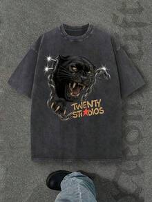 Women's Comfortable And Washed Vintage Casual T-Shirt, Short Sleeve Round Neck T-Shirt, 100% Washed Cotton And Versatile For Men, Suitable For Daily Wear And Outfits, Unisex Style. - 黑色 - 查看 6