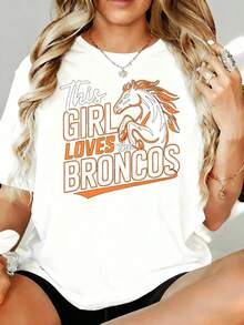 Esta chica ama a los Broncos, camiseta con estampado de caballo para mujer, top casual blanco de 180g, para ocio en casa, al aire libre, regalo para el Día de San Valentín o fiesta. - Blanco - Ver 7