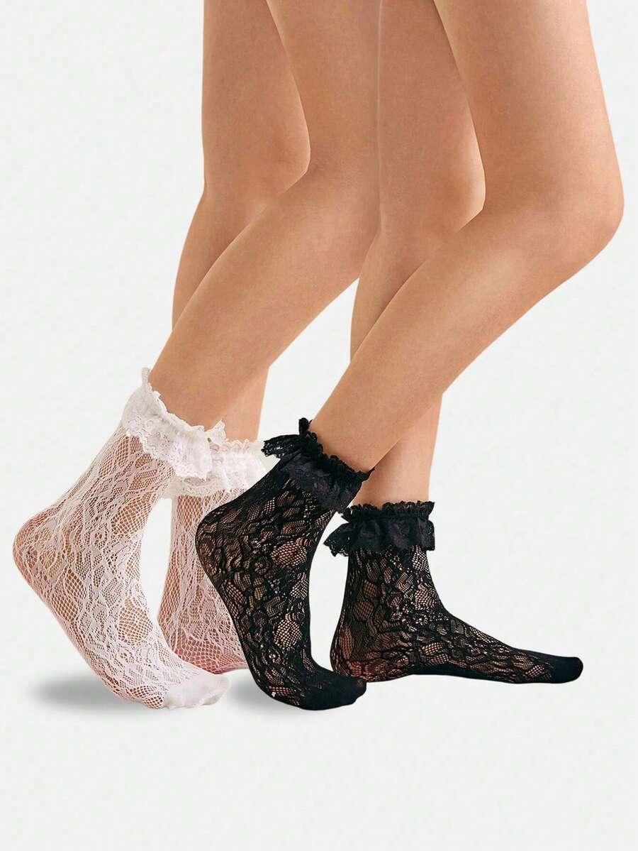 1/2 Pairs White Color Pattern Women Men Unisex Couples Mid-Tube Socks Ankle Socks Spring Summer Holiday Gifts - White - View 1