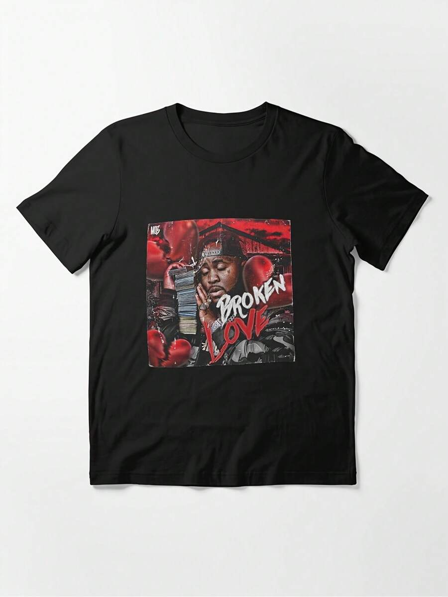 Camiseta Unisex MO3 con Estampado de Corazón Roto - Camiseta de Estilo Urbano Hip-Hop de Corte Holgado con Estampado del Logo de Corazón Roto, Tejido Transpirable Adecuado para Fitness, Fiestas, Regalos de Navidad (Unisex) - Moda Urbana Casual para Uso Durante Todo el Año, Camiseta Casual para Mujer, Adecuada para Uso Diario en Casa, Trabajo y Fiestas. - Negro - Ver 1
