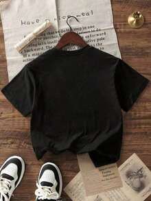 1 Piece Of Plus-Size T-Shirt For Everyday Wear, Summer 2026 Collection, 1 Piece Of Short-Sleeved T-Shirt With A Round Neck, Loose Fit, Casual, With A Simple Slogan Print, New Summer Collection For Women,  T-Shirt For Everyday Wear, Suitable For Daily Wear And Vacations. Women's T-Shirt. Soft Cotton, Sizes: Free Shipping, Within 24 Hours. Round Neck, 100% Cotton, Soft Fabric, Short Sleeve - 黑色 - 查看 4
