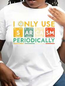 Women's T-Shirt With 'Women's Sarcasm Science' Print, Round Neck, Geometric Pattern, Casual Knit Fabric For All Seasons, Regular Fit, 230 G/M² - Print 'I Only Use Sarcasm Periodically' - 白色 - 查看 1