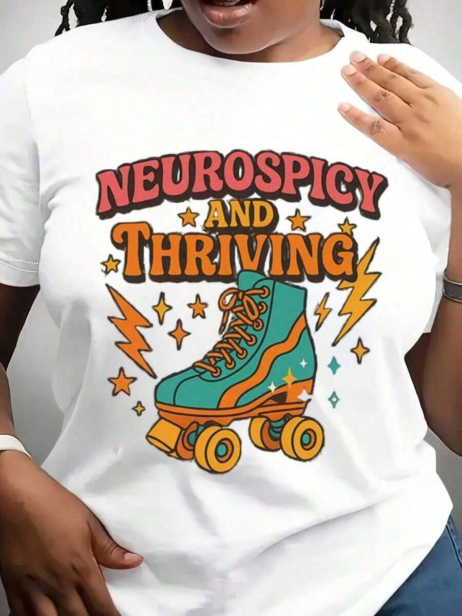 Neurospicy And Thriving T-Shirts, Roller Skating T-Shirts, Positive And Empowering T-Shirts, Neurodiversity Acceptance, Retro T-Shirts - 白色 - 查看 1
