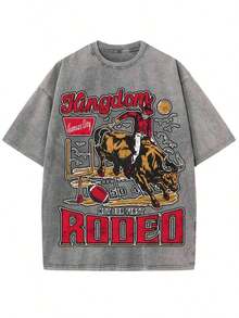 Cowboy Appeal: Becoming A Western Cowboy Is Something To Be Proud Of. This Modern 230g Washed Cotton T-Shirt Features A Casual Retro Western Cowboy Print. - 黑色 - 查看 7