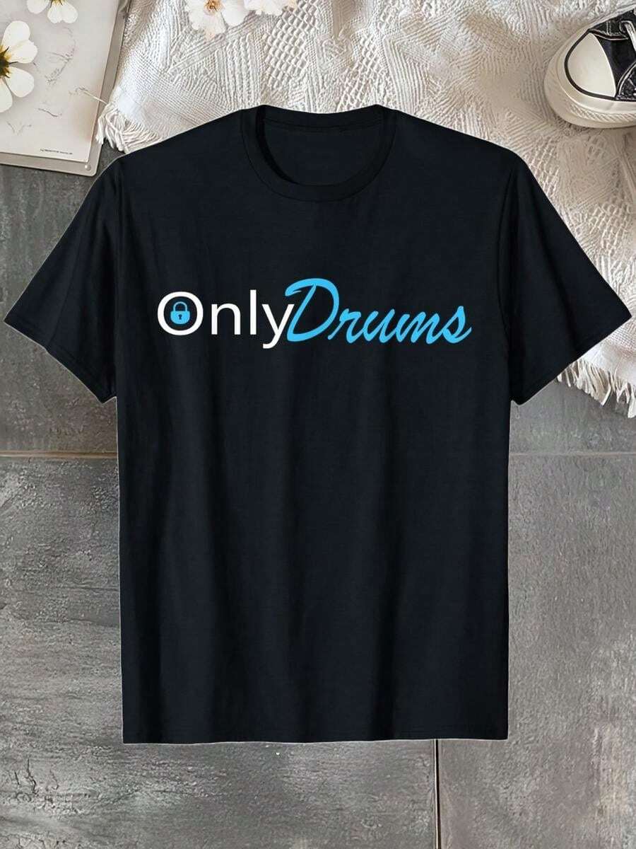 Gift T-Shirt For Drummers - Black, Unisex Adults, Small Size, Short Sleeve, Modern, Music, Casual, Unisex Round Neck Cotton T-Shirt, Outdoor Short Sleeve, Light Stretch - Black - View 1