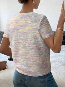 Camiseta de mujer de manga corta, cuello redondo, informal y holgada con estampado de efecto tie-dye - Multicolor - Ver 2