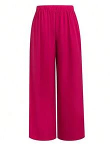 Pantalones Sueltos Con Cintura Elástica Para Mujer Talla Grande - Rosa Fucsia - Ver 2