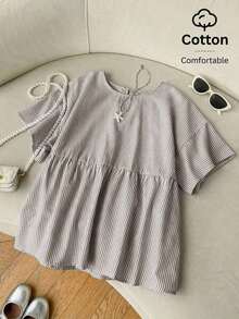 Camisa de mujer tejida de 100% algodón y lino, top de verano, adecuado para el uso diario, citas, reuniones, otoño/invierno/verano, Navidad, Año Nuevo, Acción de Gracias, fiestas, bodas, playa, ceremonias de graduación, moda, elegante, casual - Café integral - Ver 1