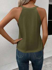 Top sin mangas con estampado de corazón, adecuado para el verano, top ajustado de mujer para volver al colegio, casual - Verde militar - Ver 2