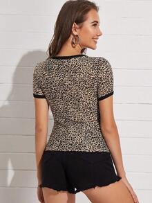 Camiseta ringer con estampado de leopardo - Multicolor - Ver 2