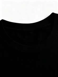 1 Piece Of Printed Short Sleeve Round Neck Casual T-Shirt, Gift For Women, Printed T-Shirt, Summer Top For Women, 100% Pure Cotton Comfortable 180g. - 黑色 - 查看 4