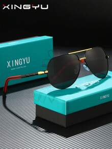 XINGYU Gafas de sol de moda para hombres, gafas de sol polarizadas de metal de doble puente de unicolor estilo piloto para hombres, serie con bisagras de resorte, material TAC ligero y duradero, cómodo ajuste, marcos elegantes, minimalistas y de moda, adecuadas para conducir, actividades al aire libre, viajes, fiestas, fotografía, ocio, playa, festivales de música, senderismo, vacaciones, golf, pesca, deportes, estilo callejero, accesorio elegante para ocasiones diarias y especiales - Multicolor - Ver 9