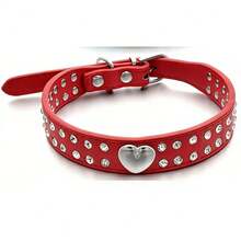 Fashion Luxury Bling Rhinestone Pet Collar, Multi Size Adjustable Pet-Friendly PU Leather Neck Strap, Sparkling Crystal Diamond Comfort Decorative Collar For Puppy Cat Small Medium Dogs - 紅色 - 查看 8