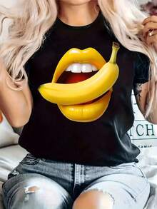 Women's Casual Short-Sleeved Crew Neck T-Shirt, Ideal For Spring And Summer Fashion - 黑色 - 查看 1