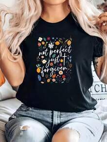Camiseta negra casual para mujer con estampado geométrico y cómoda - Negro - Ver 1