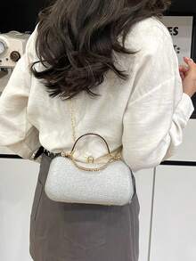 时尚迷你闪亮金属链亮片/闪光便携金色女士晚宴包，优雅婚礼斜挎包 - 銀色 - 查看 5