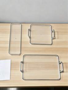 1pc Modern Luxury Dual-Handle Design Tray, Suitable For Wedding, Snacks, Outdoor, Multi-Purpose Tray - Clear - View 3