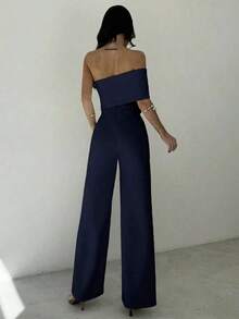 Mono modesto todo blanco para mujer, estilo "old money" casual de negocios para salir, diseño elegante con giro 3D sin mangas y espalda descubierta, adecuado para primavera, verano, otoño, invierno, festivales de música, vuelta al cole, vacaciones, ir al trabajo, aeropuerto - Azul marino - Ver 9