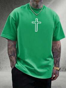 Camiseta Gráfica Clásica para Hombre, Cruz de Jesús, Fe, Uso Diario,% Algodón, Unisex, Idea de Regalo para Él o Ella, Ropa Religiosa, Ropa Espiritual, Camiseta Cristiana, Diseño Cómodo, Estilo Casual, Camiseta de Verano - Verde - Ver 2
