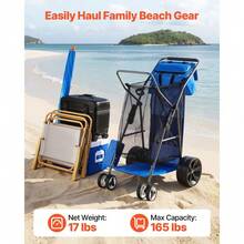 Beach Cart With Large Wheels For Sand, 165 Lbs Load Capacity, Heavy Duty Folding Beach Wagon With 10 Solid Wheels, Insulated Cooler Bag, Umbrella Holder, Holds 4 Chairs For Camping Fishing - Default - View 3