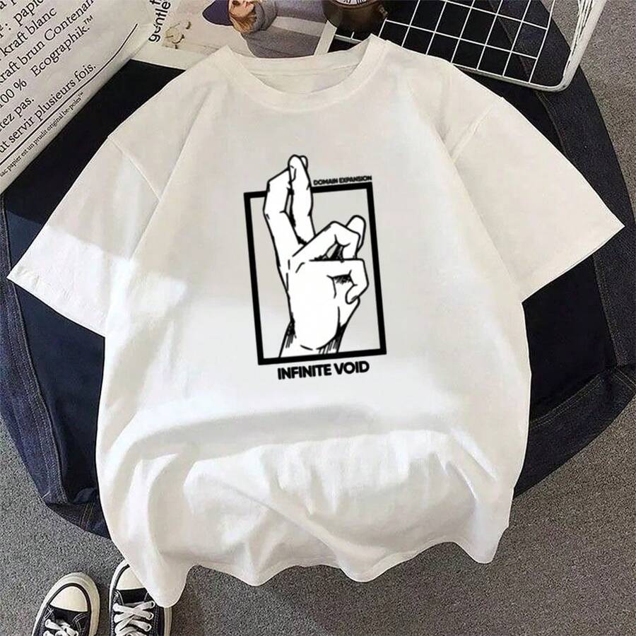Camiseta unisex divertida con estampado de dibujos animados de anime y cuello redondo, estilo casual de verano. - Blanco - Ver 1