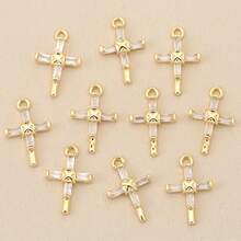 10 mặt dây chuyền hình thánh giá đính đá Cubic Zirconia, mạ vàng và bạc, dùng để tự làm trang sức. - Chữ thập tự làm - Xem 9