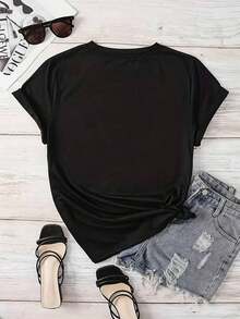 Camiseta Casual de Manga Corta para Mujer, Diseño Divertido de Enfermera con Latidos del Corazón y Reloj, 220g, Estampado Gráfico Divertido, 1 Pieza, Cuello Redondo, Corte Holgado, Top Oversize, 100% Poliéster, Lavable a Máquina, playeras de mujer - Negro - Ver 3