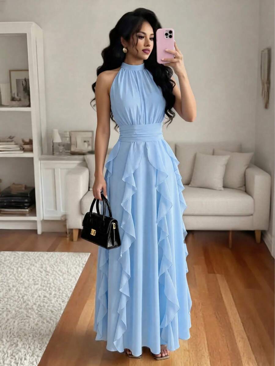 Women's Solid Color A-Line Patchwork Ruffle Hem Sexy Elegant Elegant Fashion Holiday Dress Summer