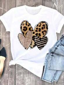 100% Cotton T-Shirt With Leopard And Heart Print - White - View 8