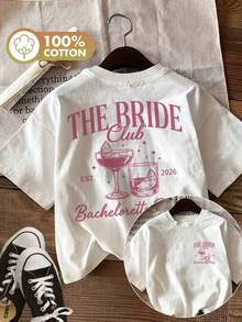 Edición Limitada: Camiseta de Verano Casual para Mujer de Estilo Vintage con Estampado de Doble Cara, Estampado de Estrellas y BRIDE Club EST, Cuello Redondo, Manga Corta, Algodón Ligero - Blanco - Ver 12